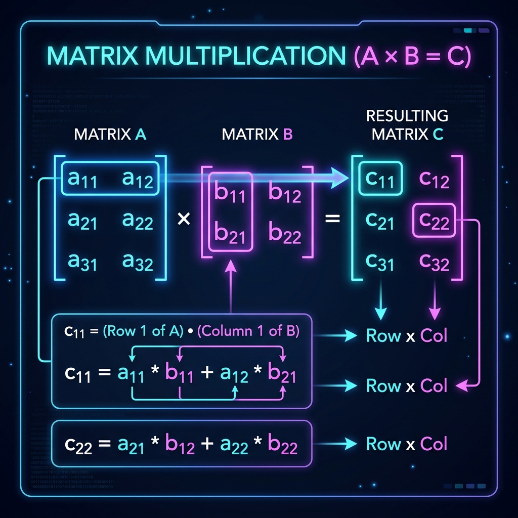 Visualization of Matrix Multiplication showing row by column dot product